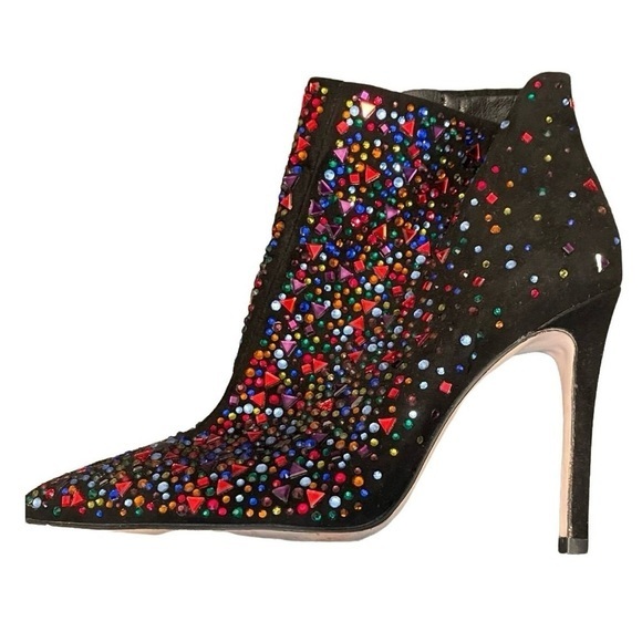 Jessica Simpson Prexton Deluxe Microsuede Crystal Booties – Size 9M Black Multi